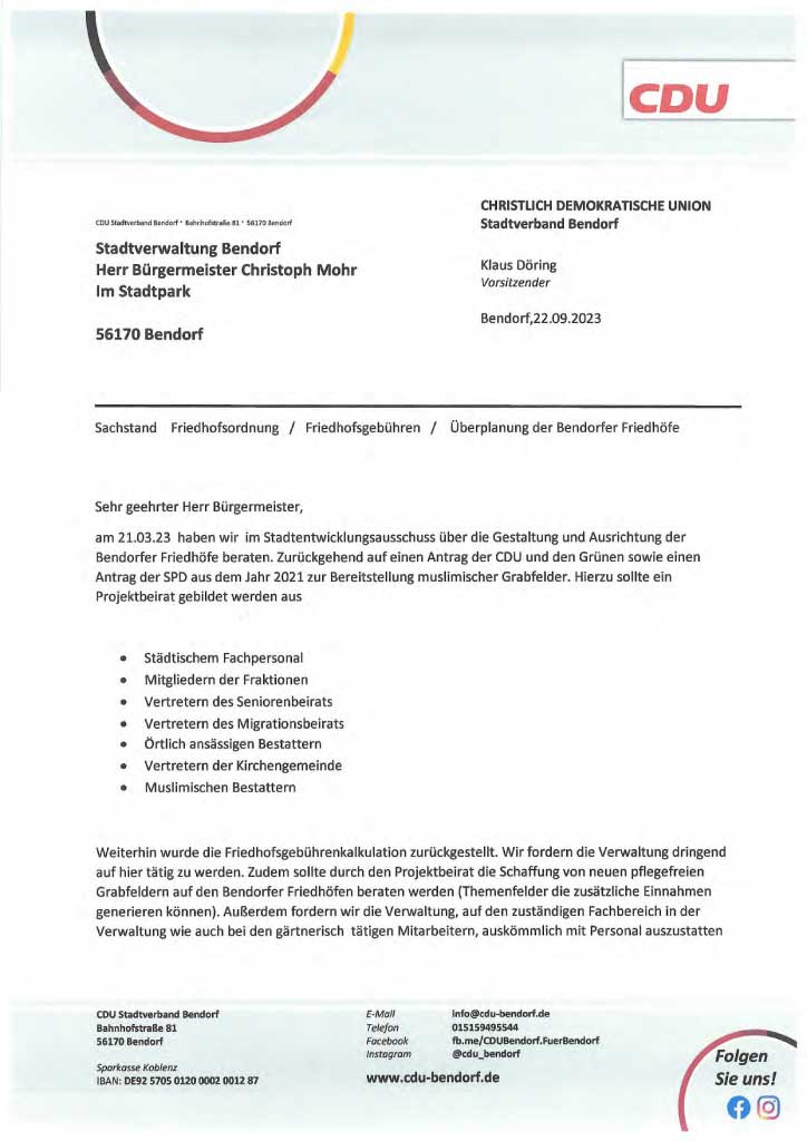 Sachstand Friedhofsordnung / Friedhofsgebühren / Überplanung