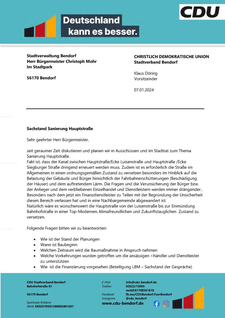 Sachstand Sanierung Hauptstraße