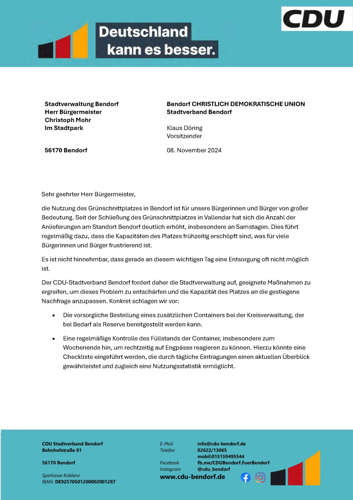 Antrag Nutzung des Grünschnittplatzes in Bendorf