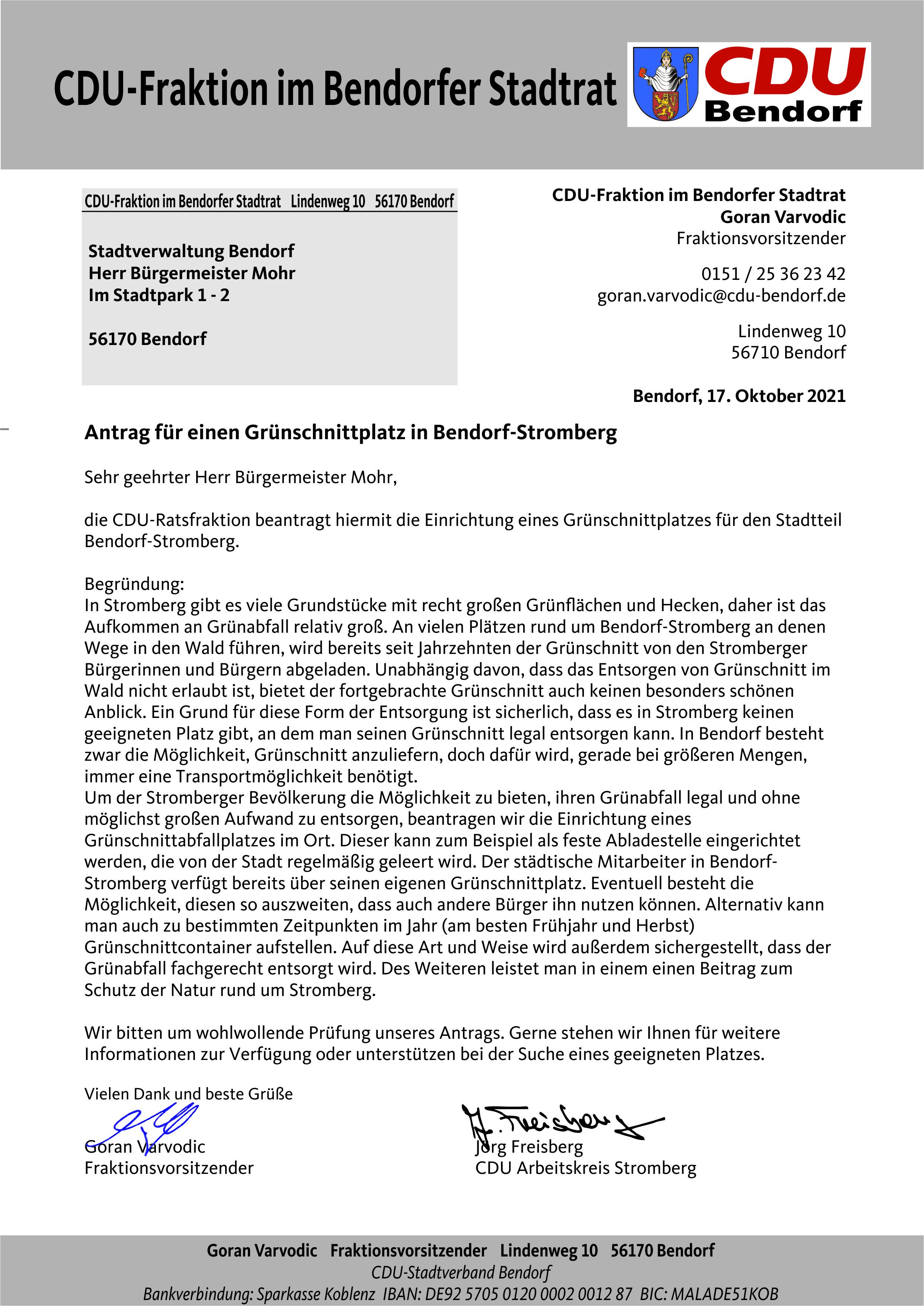 CDU-Arbeitskreis Stromberg beantragt Grünschnittplatz für Bendorf-Stromberg